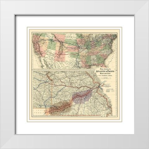 Atlantic and Pacific Railroad - Colton 1873 White Modern Wood Framed Art Print with Double Matting by Colton