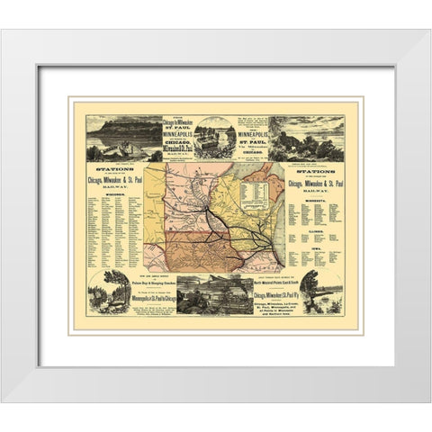 Chicago, Milwaukee, St Paul Railway Stations 1874 White Modern Wood Framed Art Print with Double Matting by Rand McNally