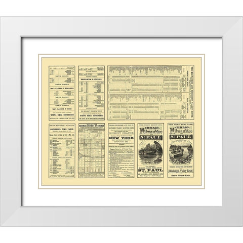 Chicago, Milwaukee,  St Paul Railway Timetable White Modern Wood Framed Art Print with Double Matting by Rand McNally