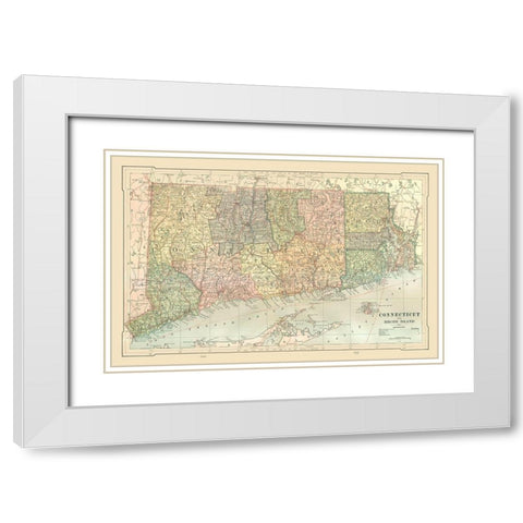 Connecticut, Rhode Island  - Monteith 1882 White Modern Wood Framed Art Print with Double Matting by Monteith