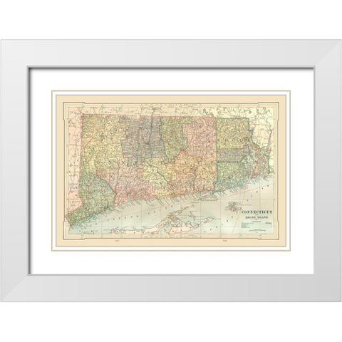 Connecticut, Rhode Island  - Monteith 1882 White Modern Wood Framed Art Print with Double Matting by Monteith