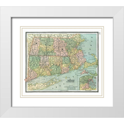 Massachusetts, Connecticut - Johnson 1888 White Modern Wood Framed Art Print with Double Matting by Johnson