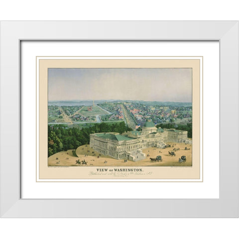 Washington DC - Sachse 1852 White Modern Wood Framed Art Print with Double Matting by Sachse