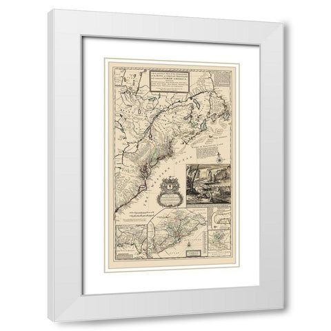 United States Northeast Coast - Moll 1711 White Modern Wood Framed Art Print with Double Matting by Moll