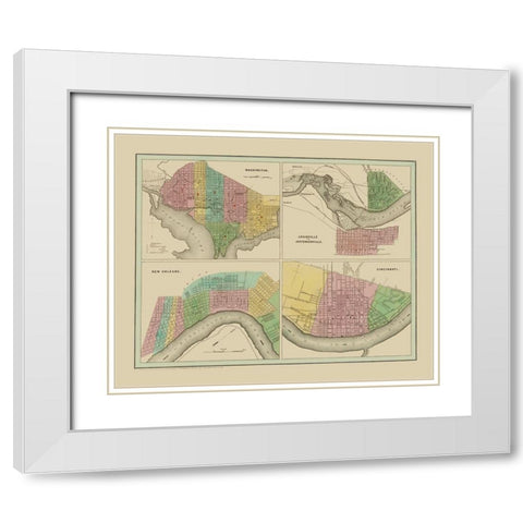 Washington, Louisville,  New Orleans White Modern Wood Framed Art Print with Double Matting by Bradford
