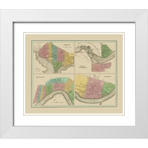 Washington, Louisville,  New Orleans White Modern Wood Framed Art Print with Double Matting by Bradford