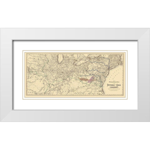 Potomac and Ohio Railway Projected Route 1874 White Modern Wood Framed Art Print with Double Matting by Colton
