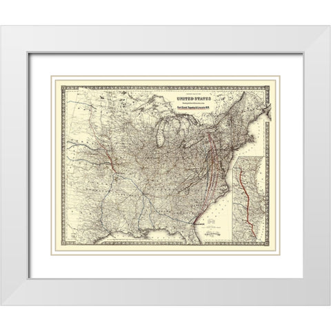 Fort Scott, topeka and Lincoln Railroad 1883 White Modern Wood Framed Art Print with Double Matting by Colton
