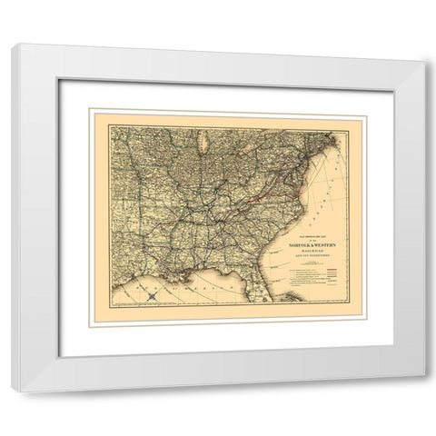 Norfolk and Western Railroad - Colton 1887 White Modern Wood Framed Art Print with Double Matting by Colton