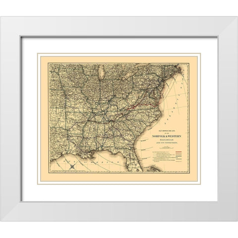 Norfolk and Western Railroad - Colton 1887 White Modern Wood Framed Art Print with Double Matting by Colton