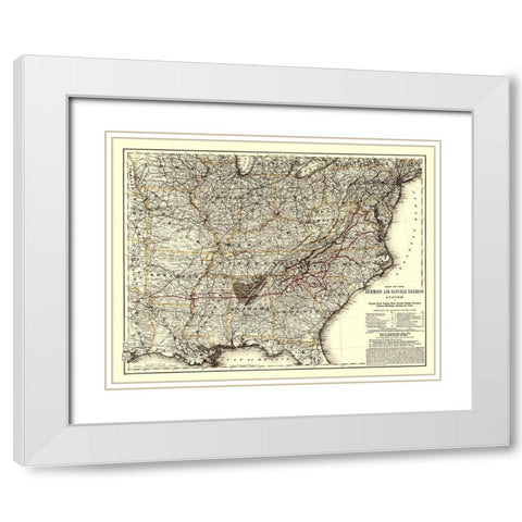Richmond and Danville Railroad - Colton 1881 White Modern Wood Framed Art Print with Double Matting by Colton