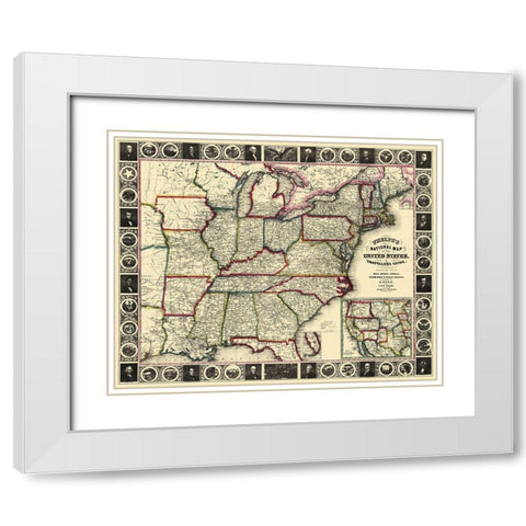 US East Phelps Travellers Guide 1852 White Modern Wood Framed Art Print with Double Matting by Ensign