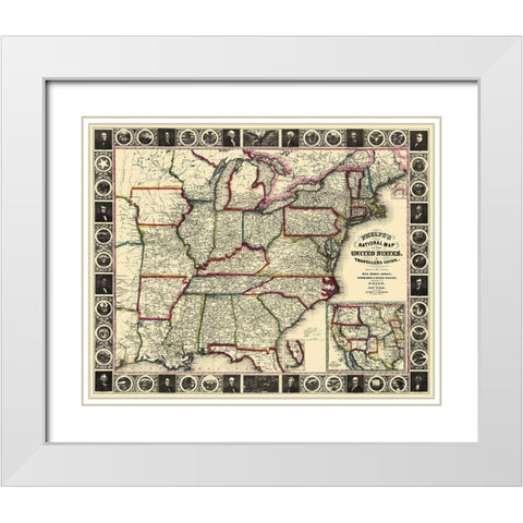US East Phelps Travellers Guide 1852 White Modern Wood Framed Art Print with Double Matting by Ensign