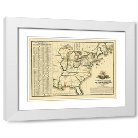 United States Telegraph Stations - Barr 1853 White Modern Wood Framed Art Print with Double Matting by Barr