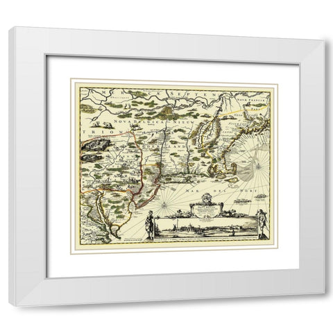 New England Original Colonies - 1673 White Modern Wood Framed Art Print with Double Matting by Unknown