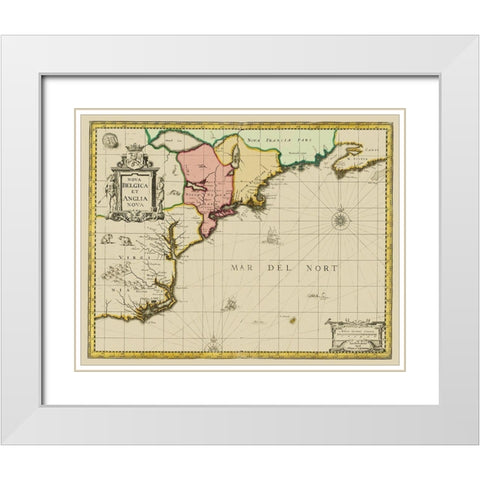 New England to Virginia, Nova Belgica - Valk 1636 White Modern Wood Framed Art Print with Double Matting by Valk