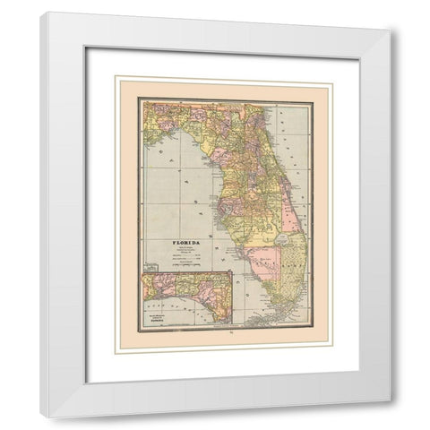 Florida, United States - Cram 1888 White Modern Wood Framed Art Print with Double Matting by Cram