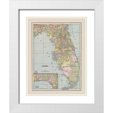 Florida - Cram 1892 White Modern Wood Framed Art Print with Double Matting by Cram