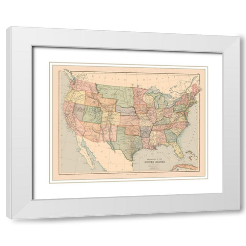 General Map of US - Black 1867 White Modern Wood Framed Art Print with Double Matting by Black
