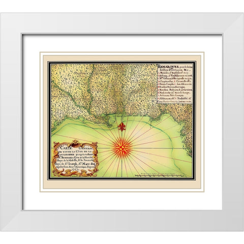 Gulf of Mexico Coast United States - de Batz 1747 White Modern Wood Framed Art Print with Double Matting by de Batz