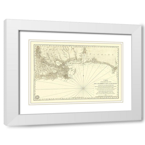 Florida Louisiana Gulf Coast - Sartine 1778 White Modern Wood Framed Art Print with Double Matting by Sartine