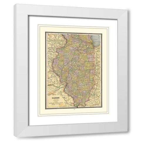 Illinois - Cram 1888 White Modern Wood Framed Art Print with Double Matting by Cram