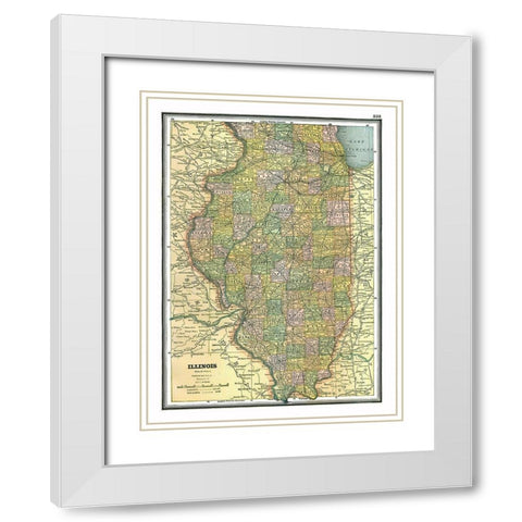 Illinois - Johnson 1888 White Modern Wood Framed Art Print with Double Matting by Johnson