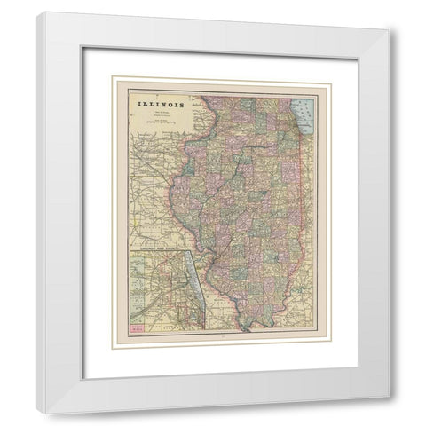 Illinois - Cram 1892 White Modern Wood Framed Art Print with Double Matting by Cram