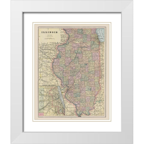 Illinois - Cram 1892 White Modern Wood Framed Art Print with Double Matting by Cram