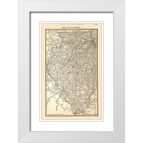 Illinois - Alden 1886 White Modern Wood Framed Art Print with Double Matting by Alden