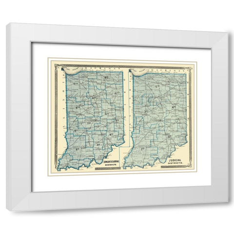 Indiana Political Map - Baskin 1876 White Modern Wood Framed Art Print with Double Matting by Baskin