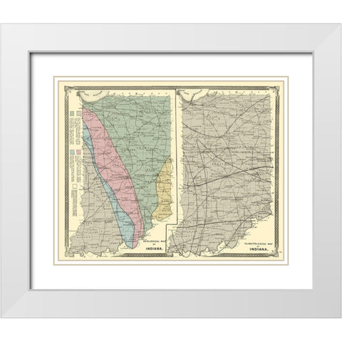 Indiana Geology and Climate - Baskin 1876 White Modern Wood Framed Art Print with Double Matting by Baskin