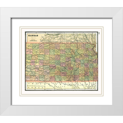 Kansas - Johnson 1888 White Modern Wood Framed Art Print with Double Matting by Johnson