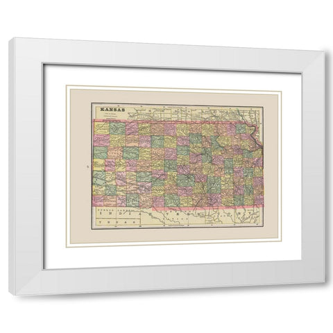 Kansas - Cram 1892 White Modern Wood Framed Art Print with Double Matting by Cram