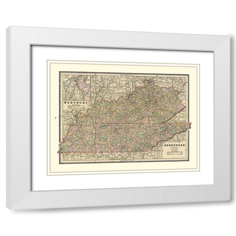 Kentucky, Tennessee - Cram 1888 White Modern Wood Framed Art Print with Double Matting by Cram