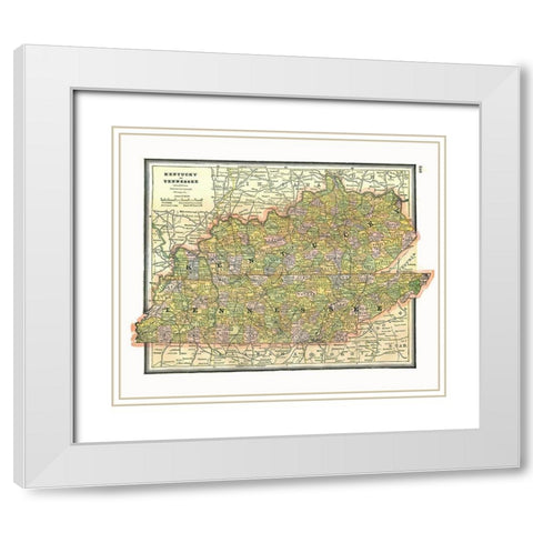 Kentucky, Tennessee - Johnson 1888 White Modern Wood Framed Art Print with Double Matting by Johnson
