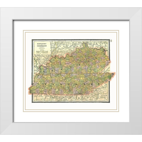 Kentucky, Tennessee - Johnson 1888 White Modern Wood Framed Art Print with Double Matting by Johnson