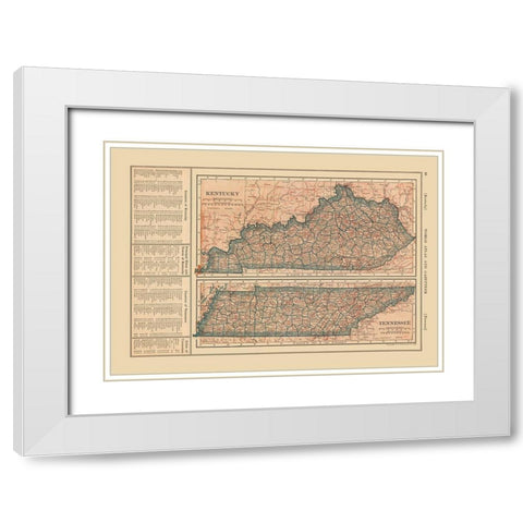 Kentucky - Tennessee - Reynold 1921 White Modern Wood Framed Art Print with Double Matting by Reynold