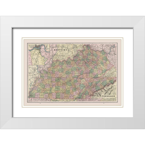 Kentucky - Tennessee - Cram 1892 White Modern Wood Framed Art Print with Double Matting by Cram
