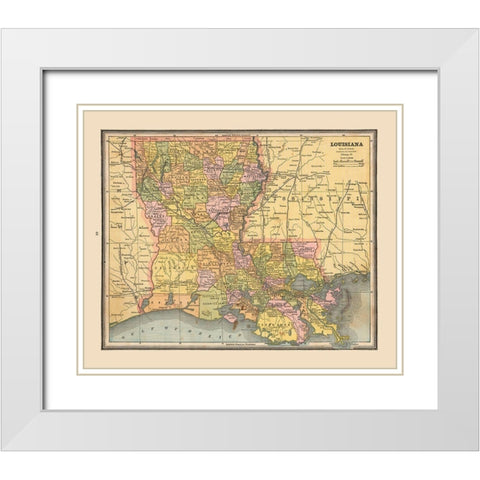 Louisiana, United States - Cram 1888 White Modern Wood Framed Art Print with Double Matting by Cram