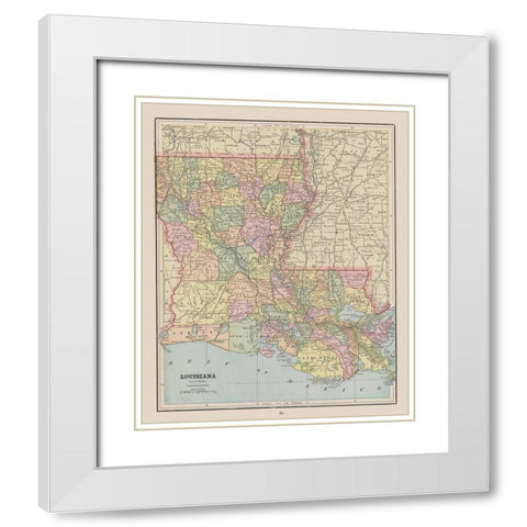 Louisiana - Cram 1892 White Modern Wood Framed Art Print with Double Matting by Cram