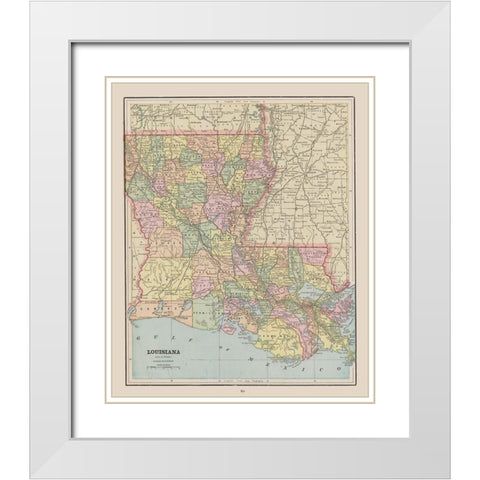Louisiana - Cram 1892 White Modern Wood Framed Art Print with Double Matting by Cram
