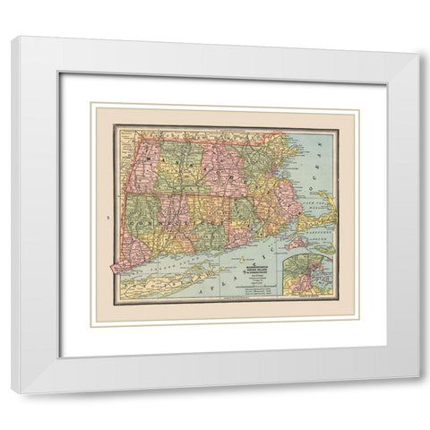 Massachusetts, Rhode Island - Cram 1888 White Modern Wood Framed Art Print with Double Matting by Cram