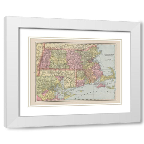 Massachusetts - Rhode Island - Cram 1892 White Modern Wood Framed Art Print with Double Matting by Cram