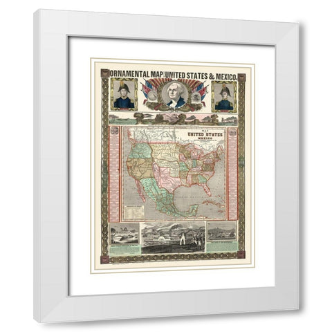 United States - Mexico - Thayer 1868 White Modern Wood Framed Art Print with Double Matting by Thayer