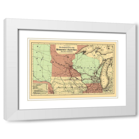 Milwaukee and Saint Paul Railway - Colton 1872 White Modern Wood Framed Art Print with Double Matting by Colton