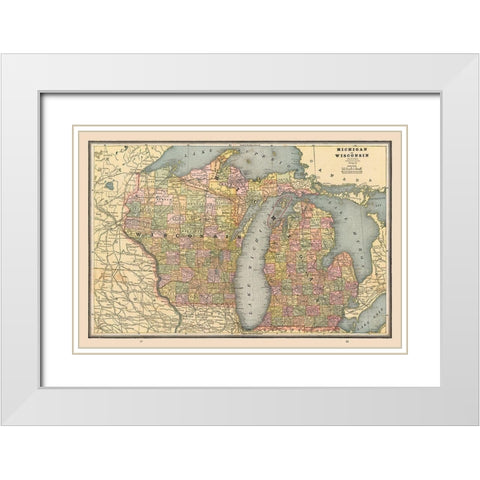 Michigan, Wisconsin - Cram 1888 White Modern Wood Framed Art Print with Double Matting by Cram