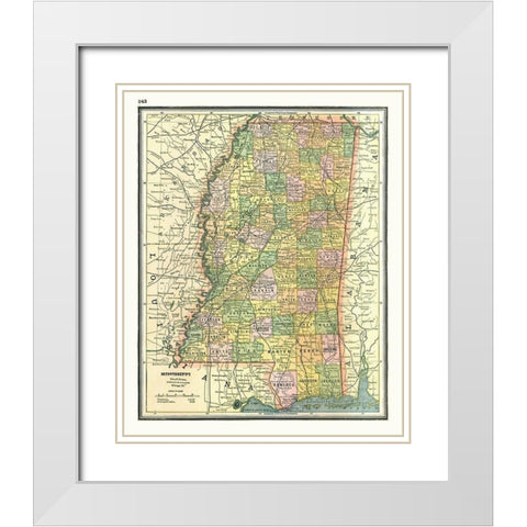 Mississippi - Johnson 1888 White Modern Wood Framed Art Print with Double Matting by Johnson