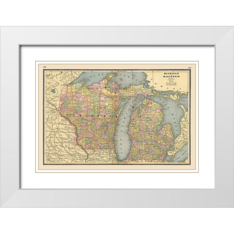 Michigan, Wisconsin - Johnson 1888 White Modern Wood Framed Art Print with Double Matting by Johnson