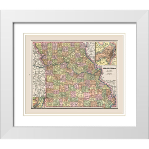 Missouri - Cram 1892 White Modern Wood Framed Art Print with Double Matting by Cram